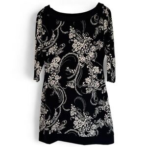 Small Black and White Paisley Print Dress Quarter Sleeve Lightweight Whimsygoth